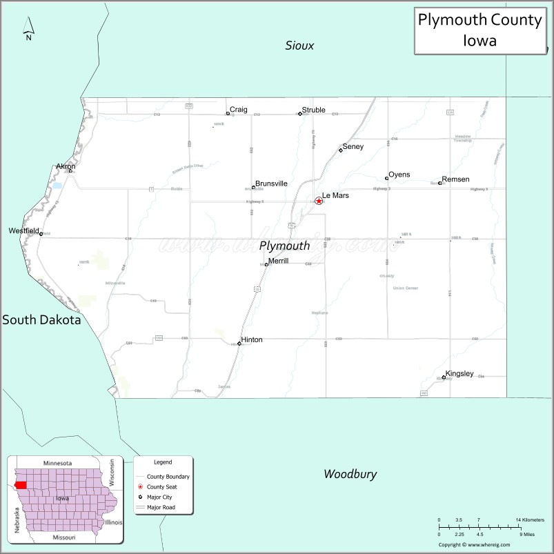 Map of Plymouth County, Iowa