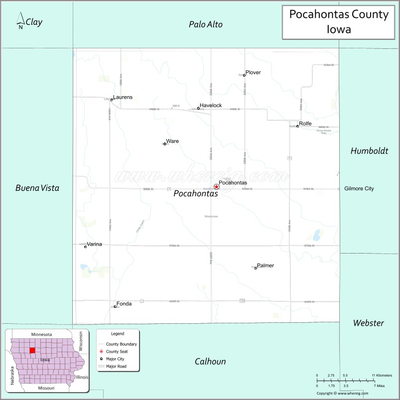 Map of Pocahontas County, Iowa