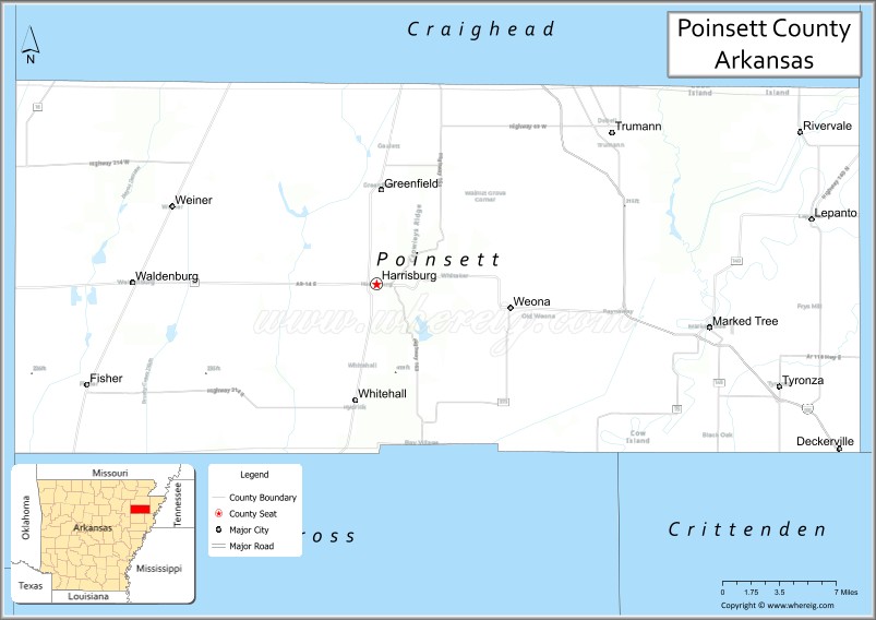Map of Poinsett County, Arkansas