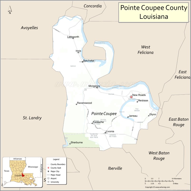 Map of Pointe Coupee Parish, Louisiana