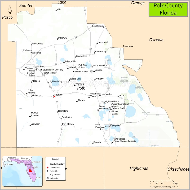 Map of Polk County, Florida