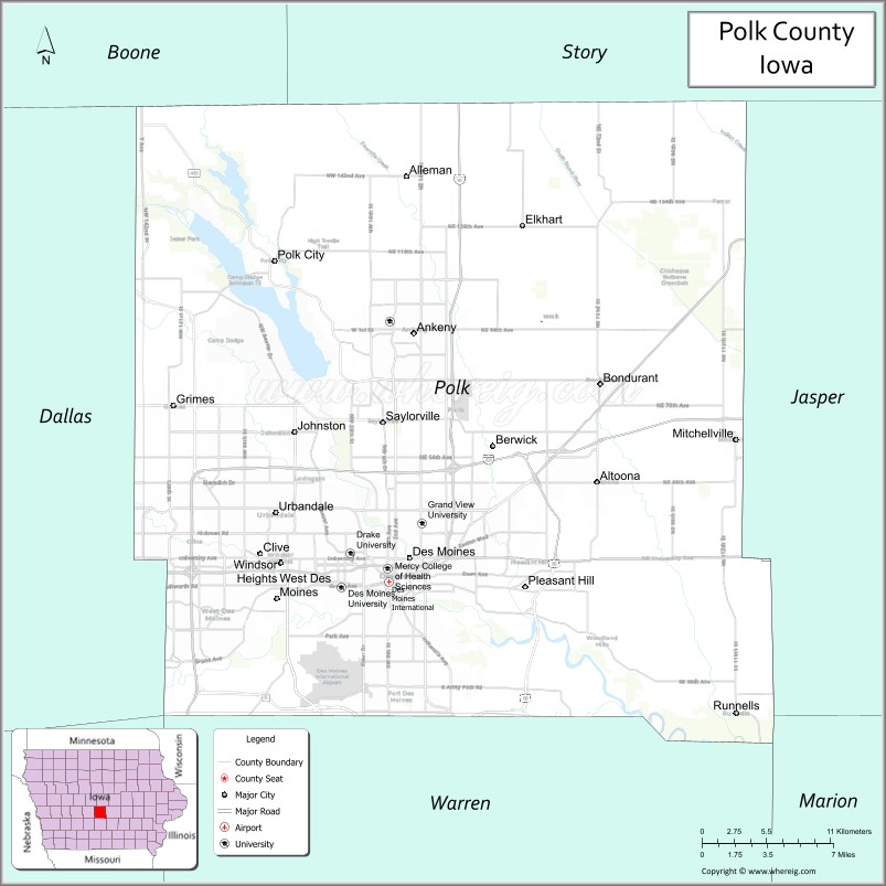 Map of Polk County, Iowa
