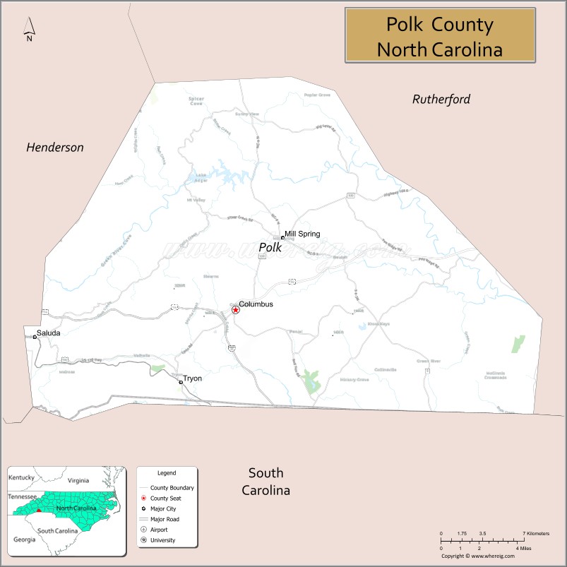 Map of Polk County, North Carolina