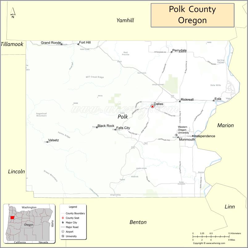 Map of Polk County, Oregon