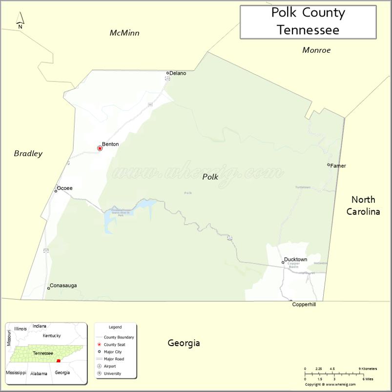 Map of Polk County, Tennessee