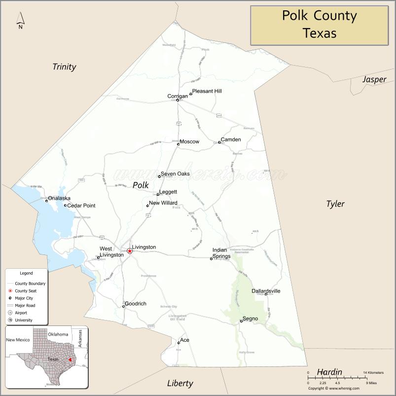 Map of Polk County, Texas