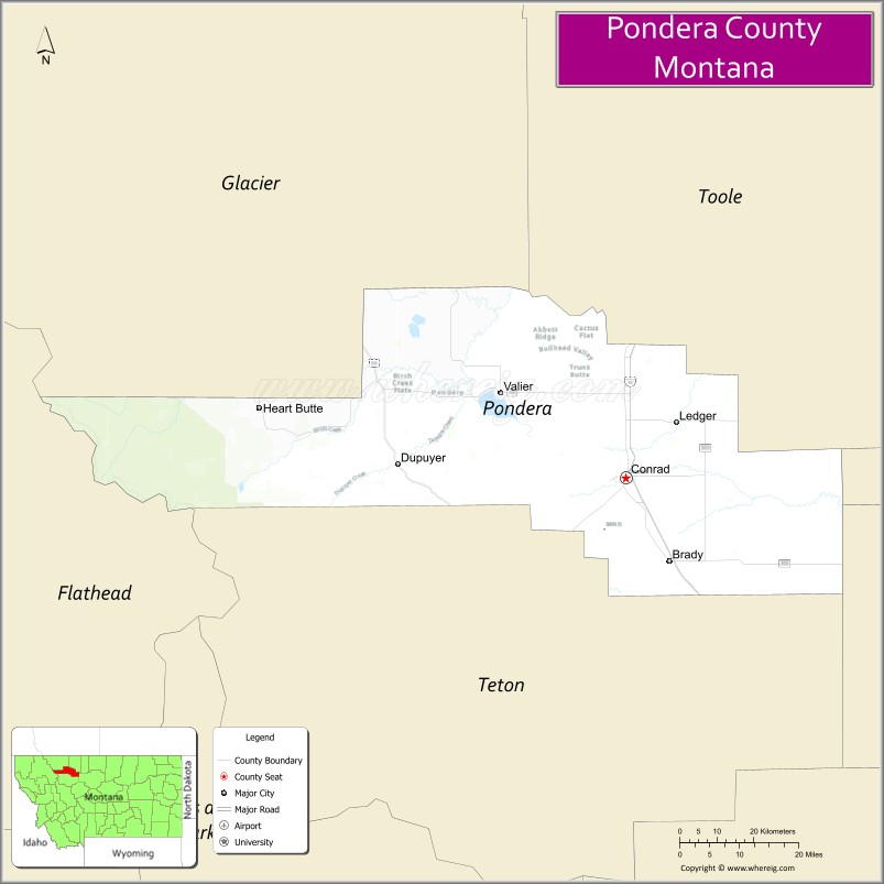 Map of Pondera County, Montana