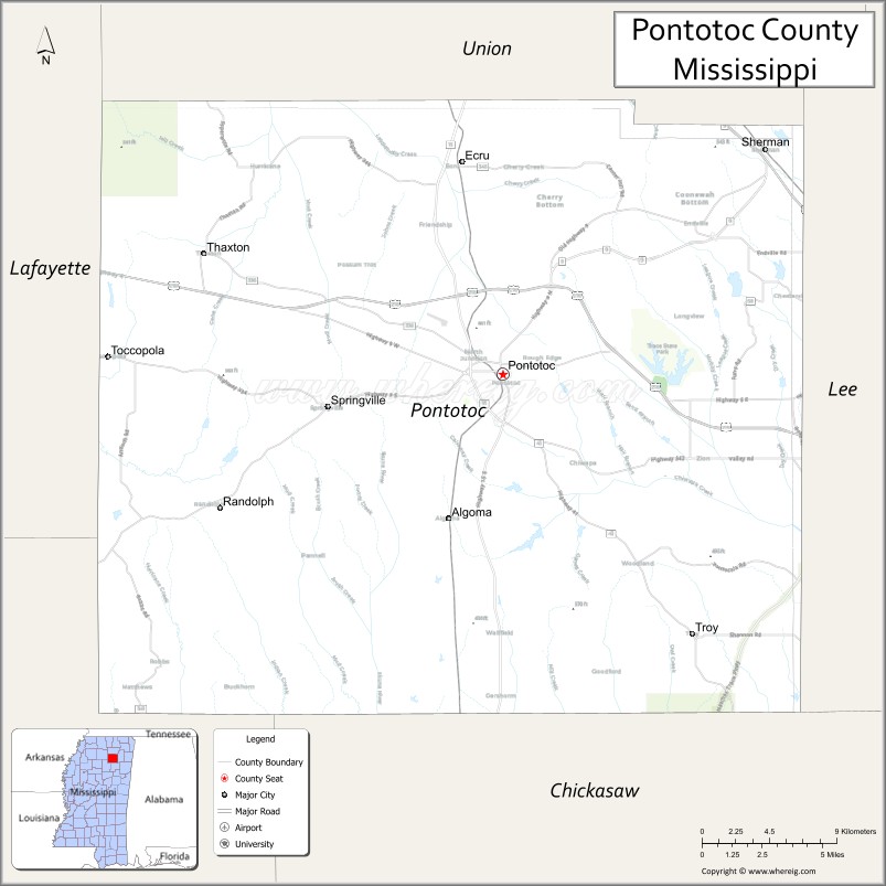 Map of Pontotoc County, Mississippi