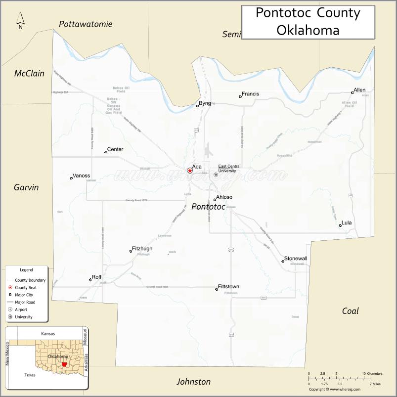 Map of Pontotoc County, Oklahoma