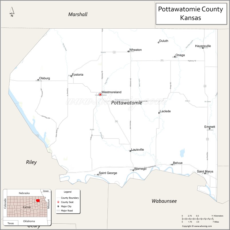 Map of Pottawatomie County, Kansas