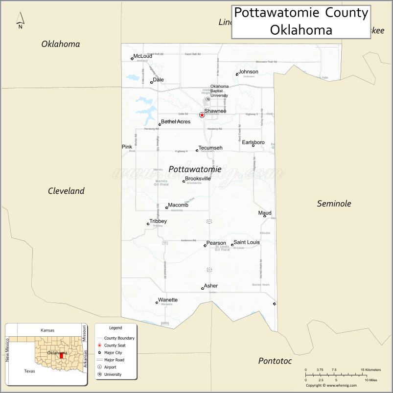 Map of Pottawatomie County, Oklahoma