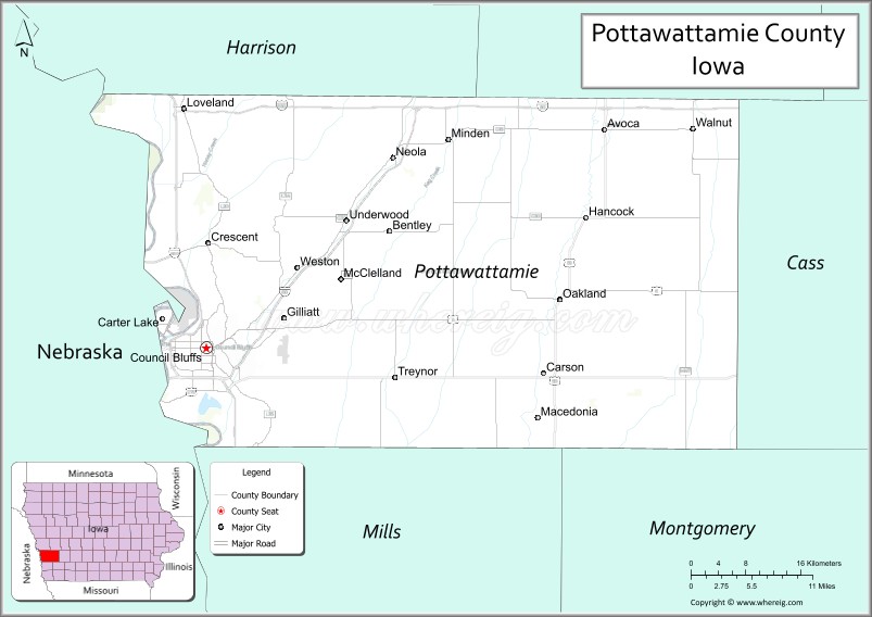 Map of Pottawattamie County, Iowa