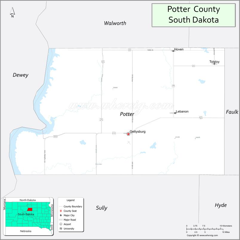 Map of Potter County, South Dakota