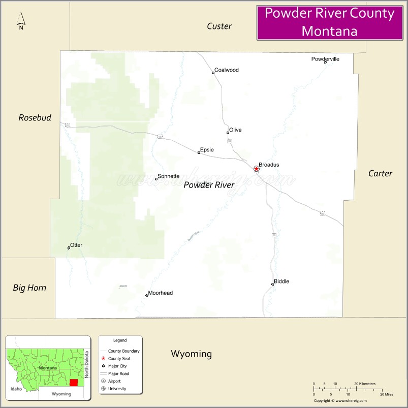 Map of Powder River County, Montana