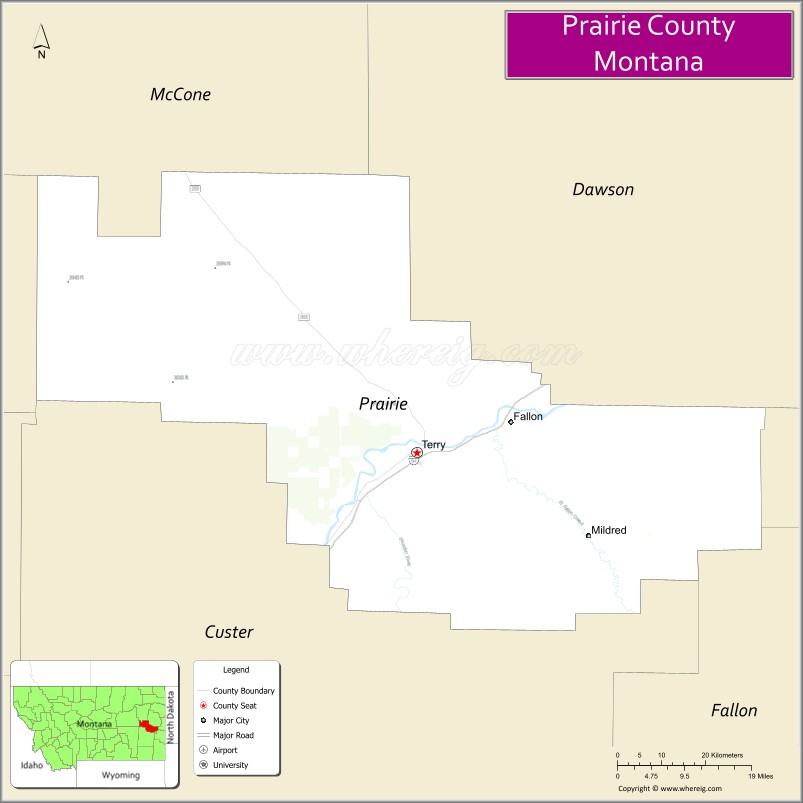 Map of Prairie County, Montana