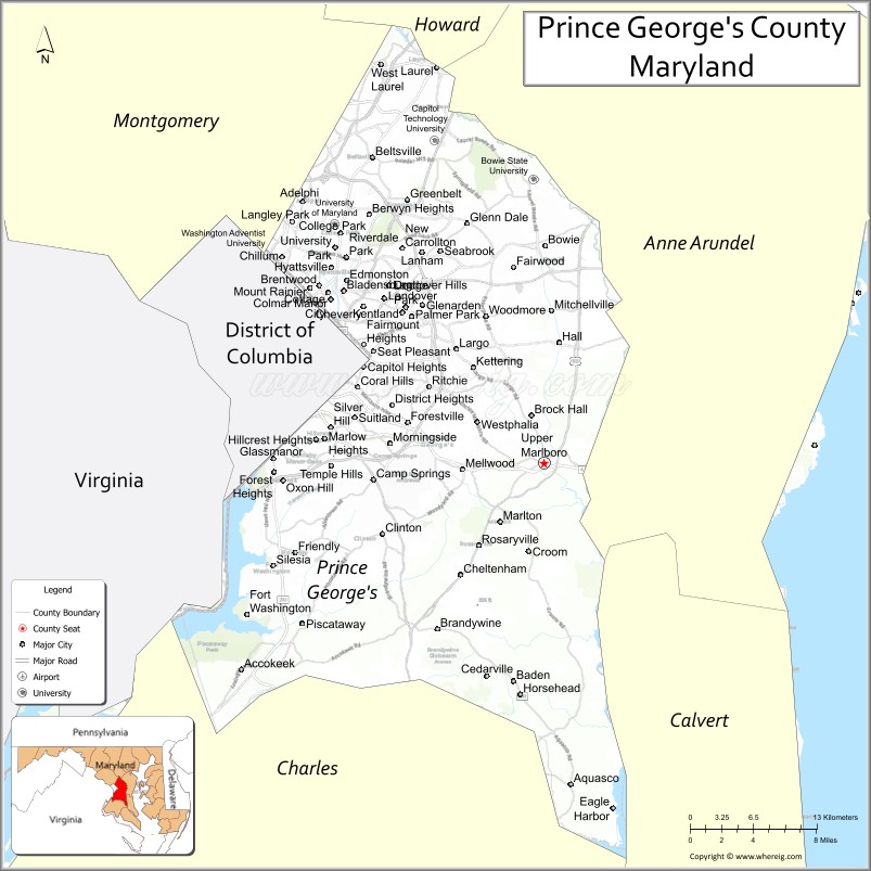Map of Prince George's County, Maryland