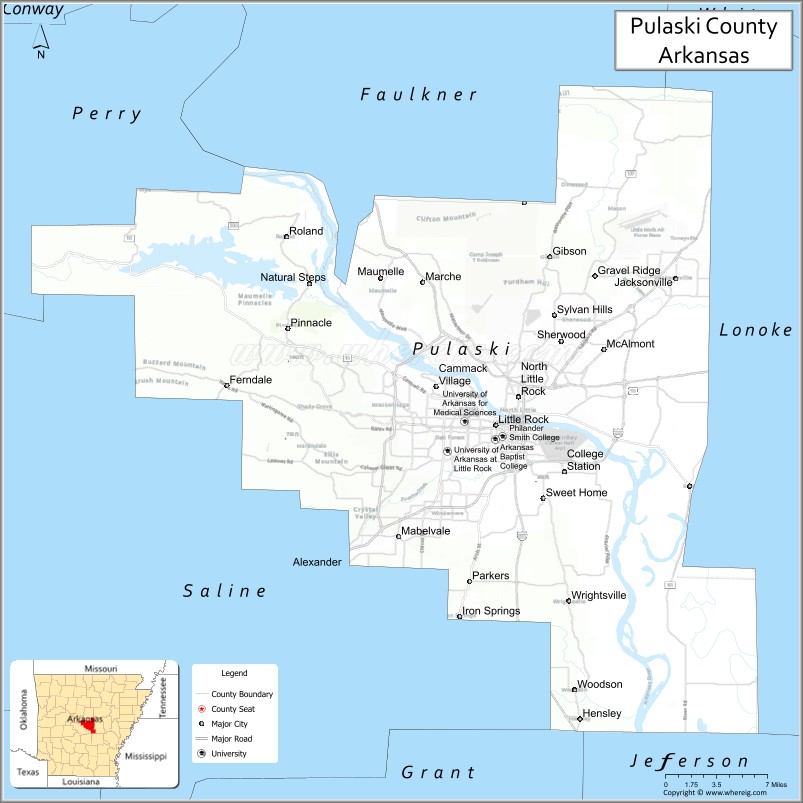 Map of Pulaski County, Arkansas