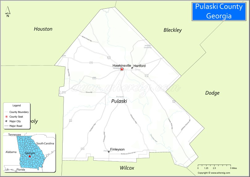 Map of Pulaski County, Georgia