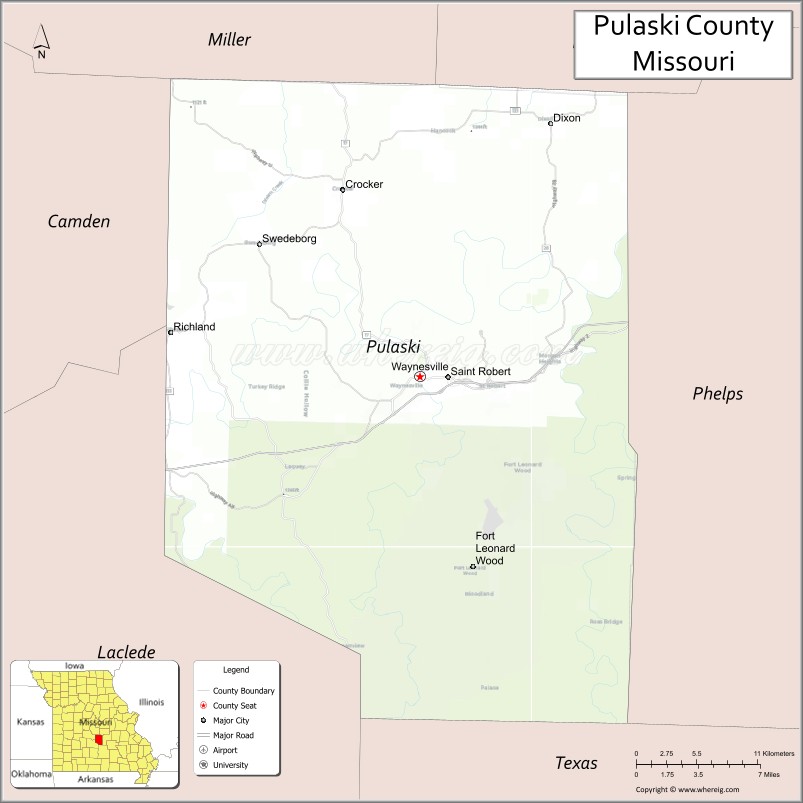 Map of Pulaski County, Missouri