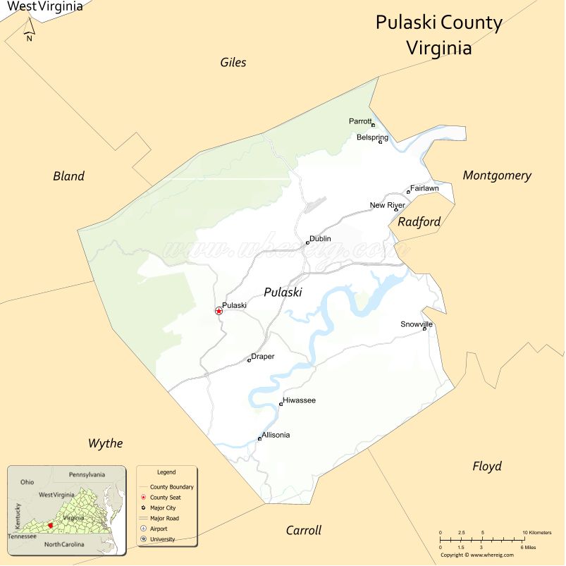 Pulaski County Map, Virginia, USA