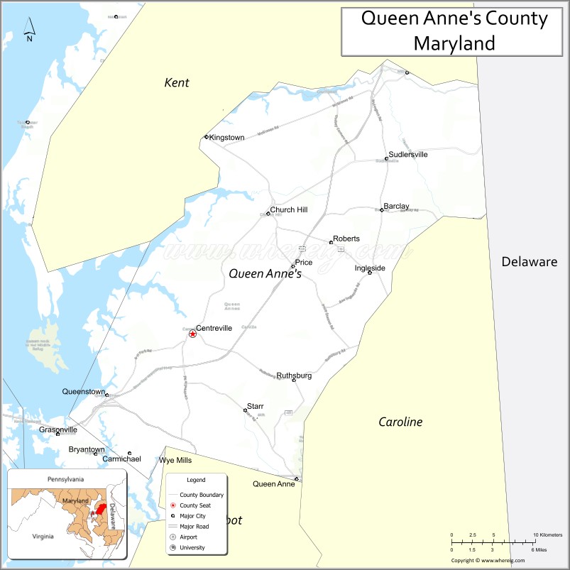 Map of Queen Anne's County, Maryland