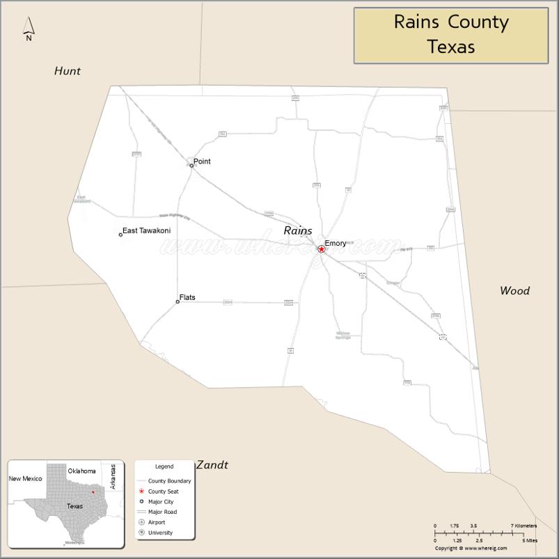 Map of Rains County, Texas