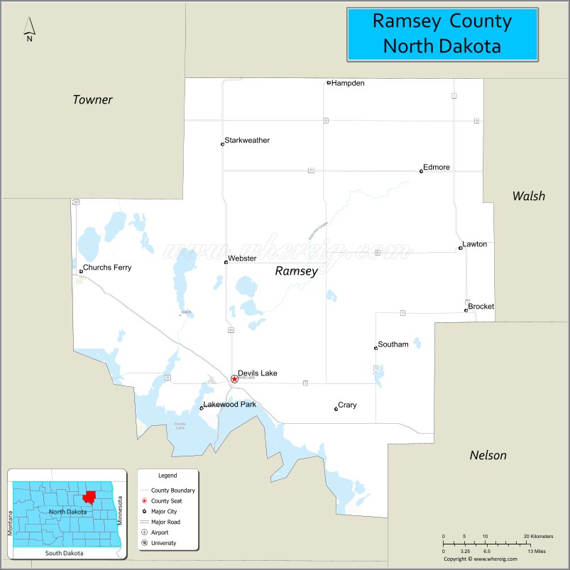 Map of Ramsey County, North Dakota