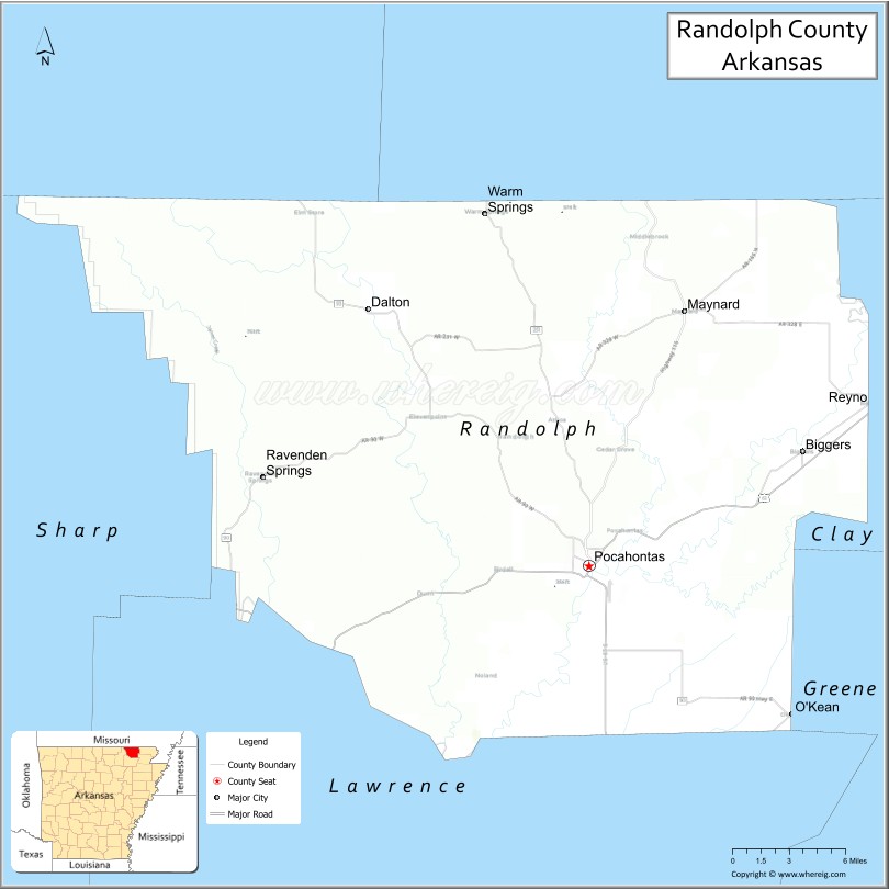 Map of Randolph County, Arkansas