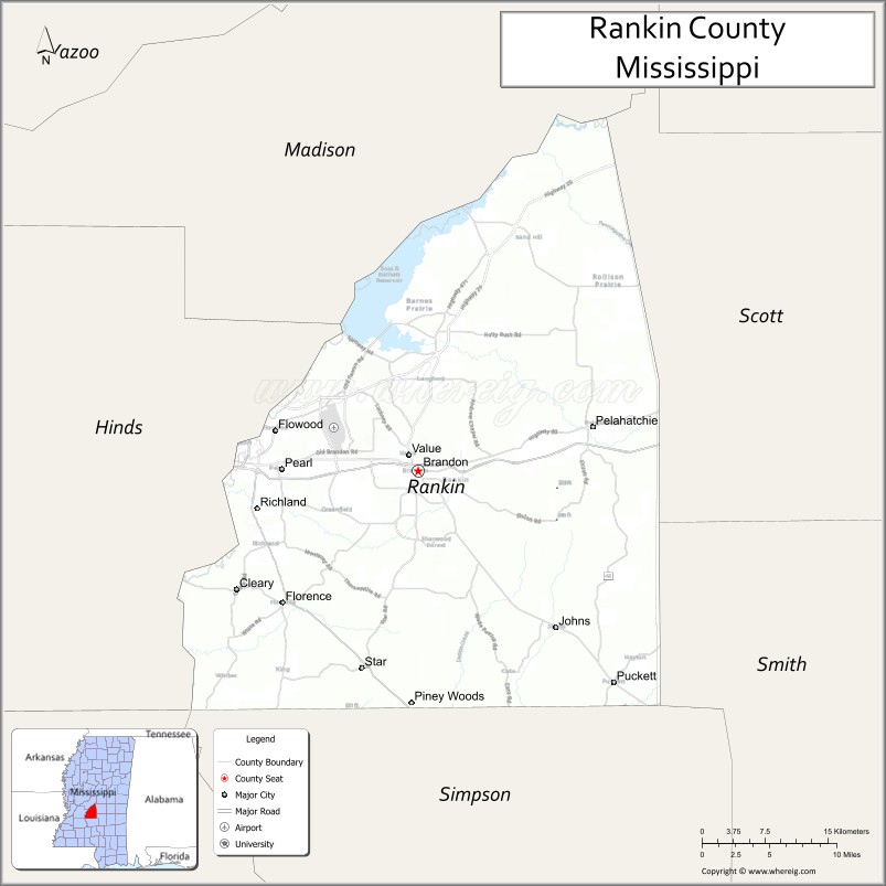 Map of Rankin County, Mississippi