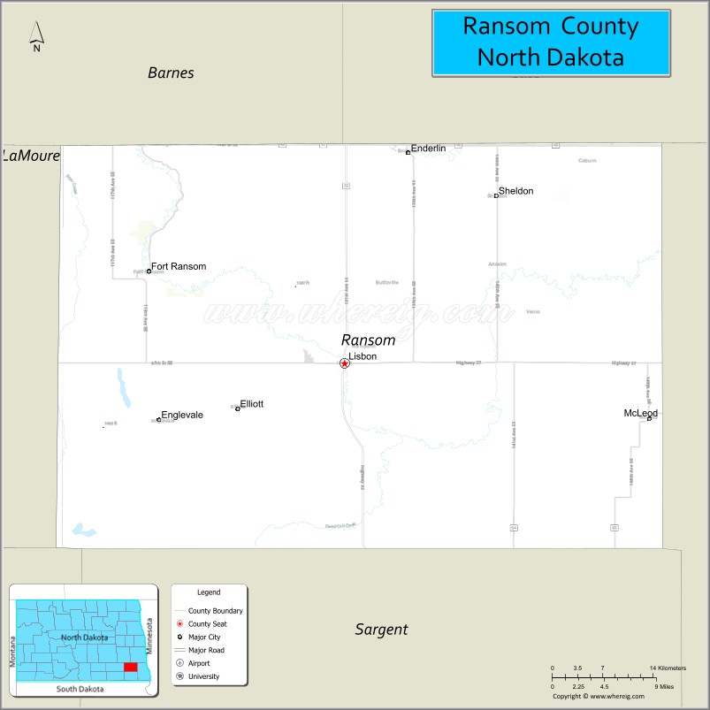 Map of Ransom County, North Dakota