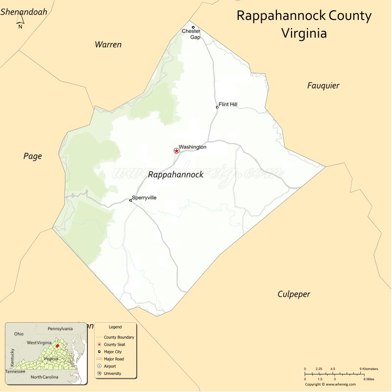 Rappahannock County Map, Virginia, USA