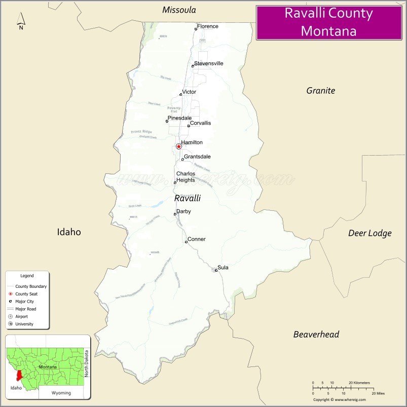 Map of Ravalli County, Montana