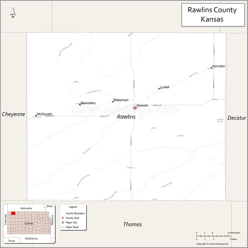 Map of Rawlins County, Kansas