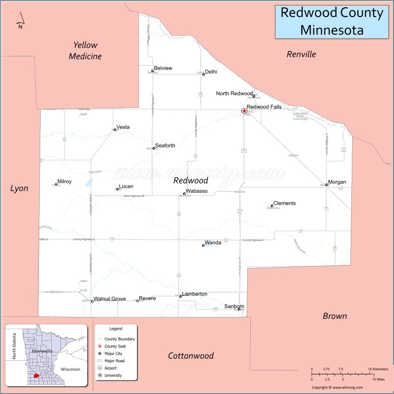 Map of Redwood County, Minnesota