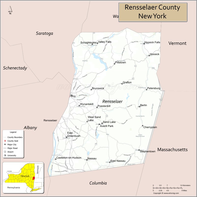 Map of Rensselaer County, New York