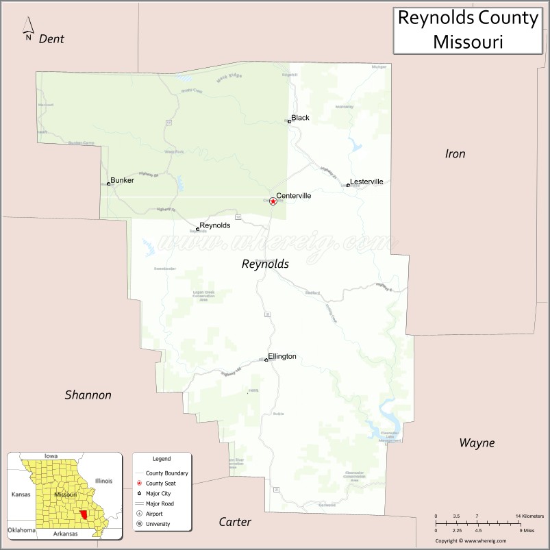 Map of Reynolds County, Missouri