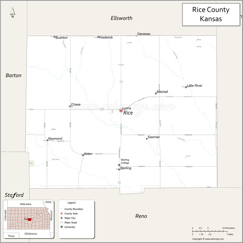 Map of Rice County, Kansas