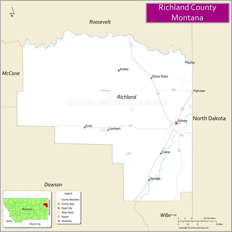 Map of Richland County, Montana