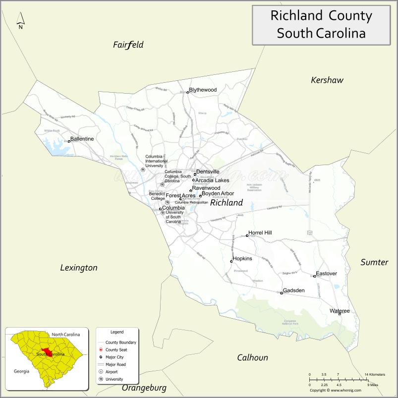 Map of Richland County, South Carolina