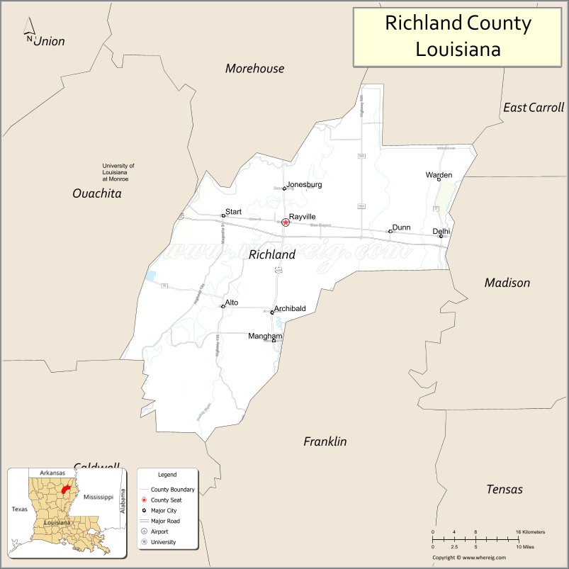 Map of Richland Parish, Louisiana
