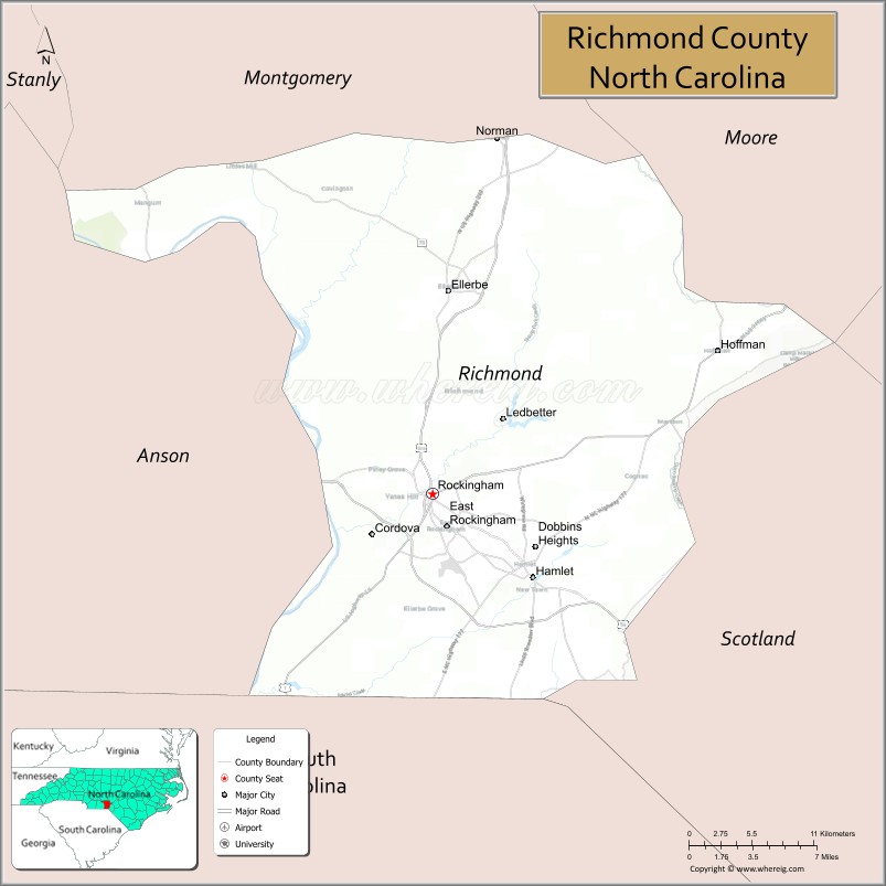 Map of Richmond County, North Carolina