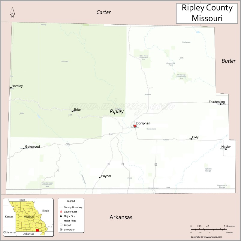 Map of Ripley County, Missouri
