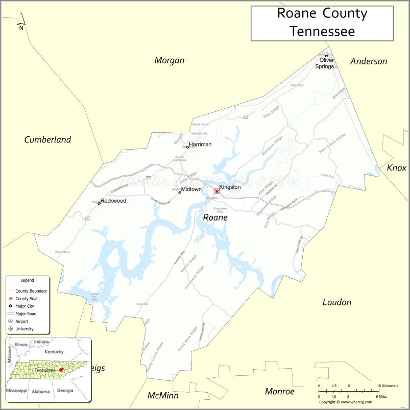 Map of Roane County, Tennessee