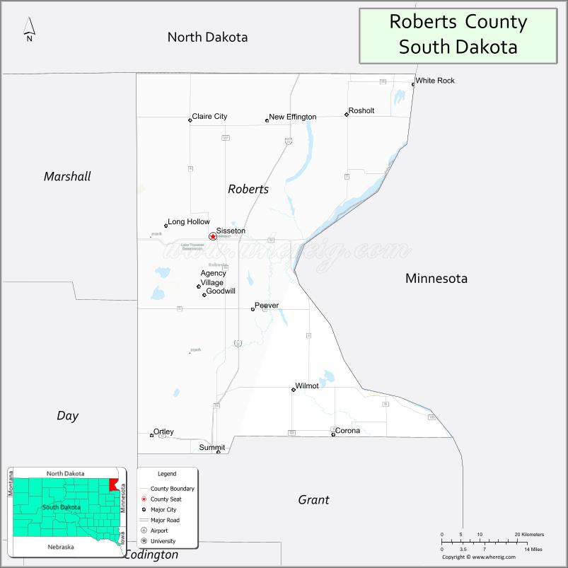 Map of Roberts County, South Dakota