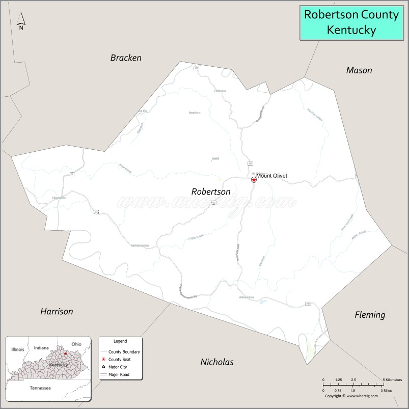 Map of Robertson County, Kentucky