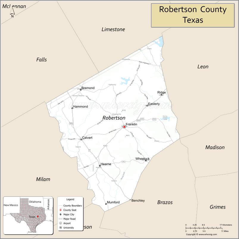 Map of Robertson County, Texas