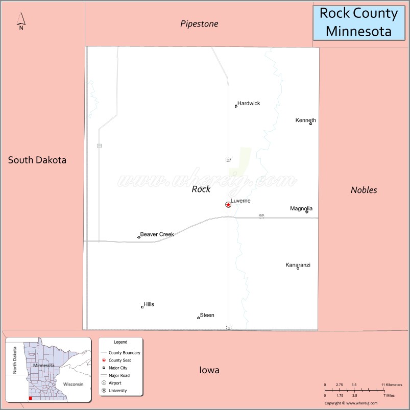 Map of Rock County, Minnesota