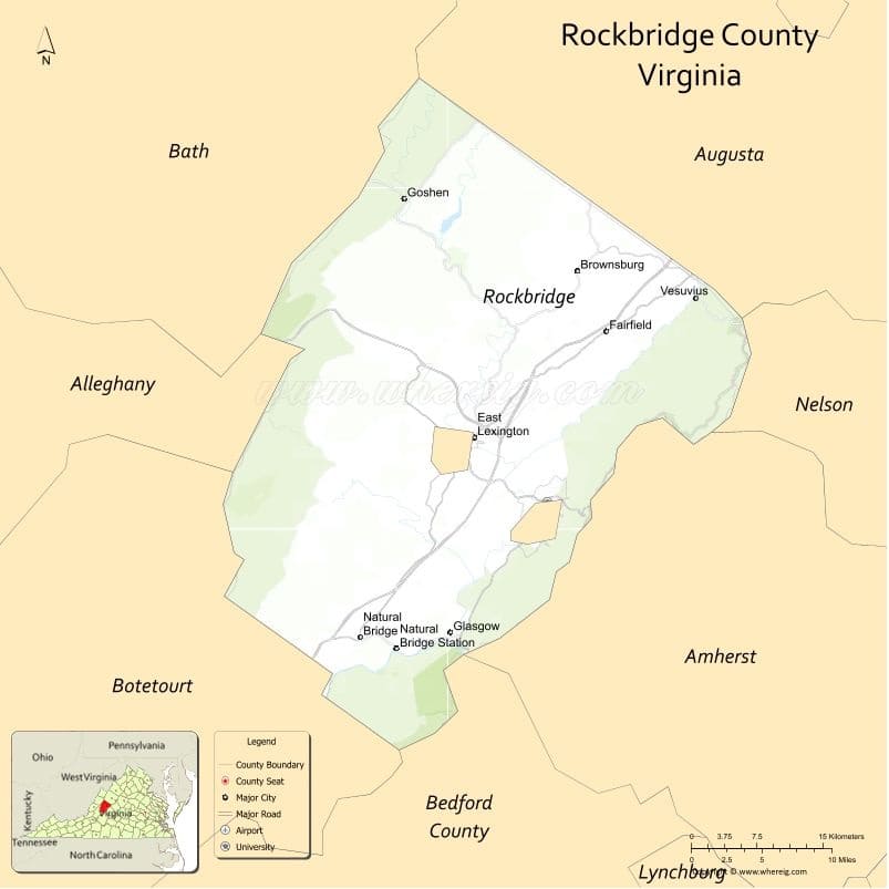 Rockbridge County Map, Virginia, USA