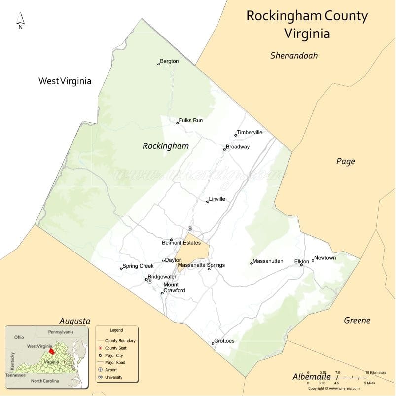 Rockingham County Map, Virginia, USA