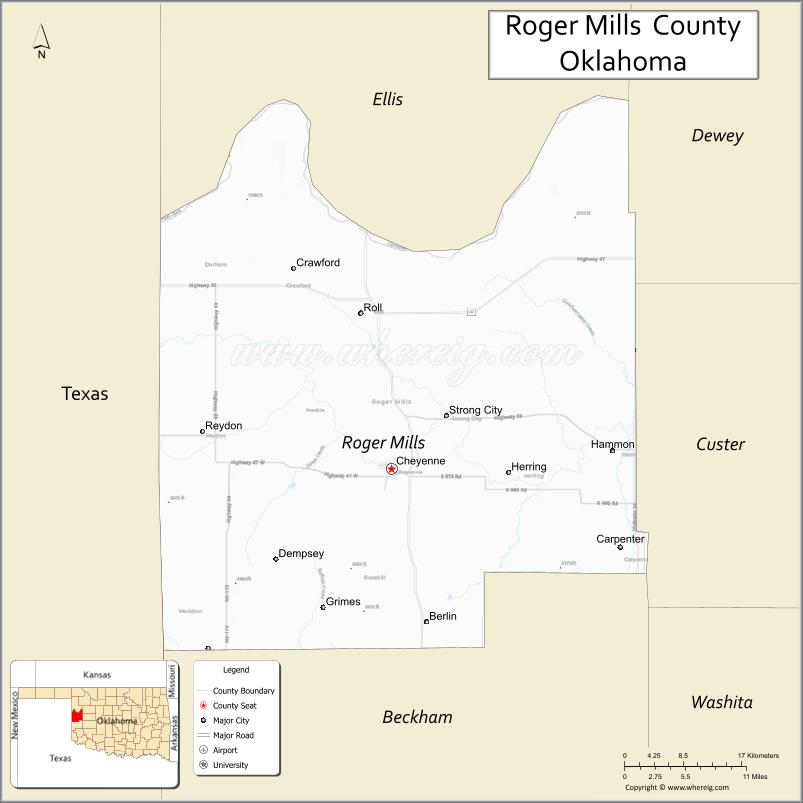 Map of Roger Mills County, Oklahoma